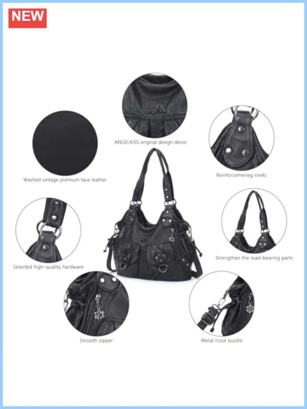 Women's Soft Faux Leather Hobo Handbag Multi Pocket Large Capacity Shoulder